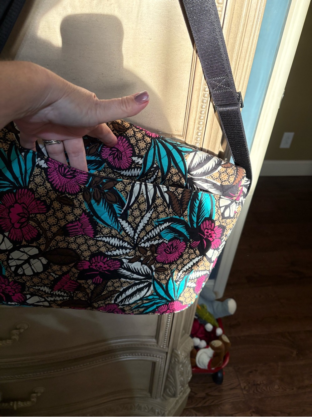 Vera Bradley Floral Laptop Crossbody in Teal, Pink & Brown